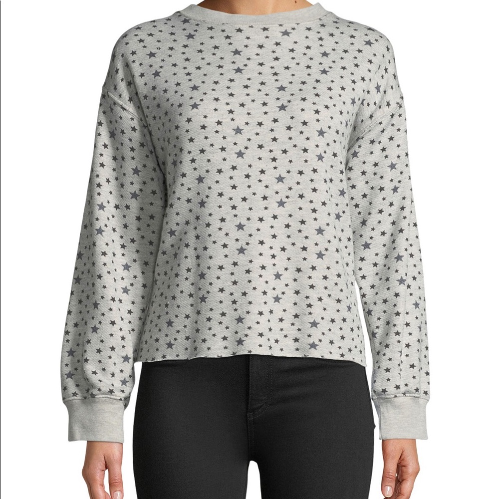 Current/Elliott The Slouchy Crewneck Star-Pattern Crop Sweatshirt (Size 2)